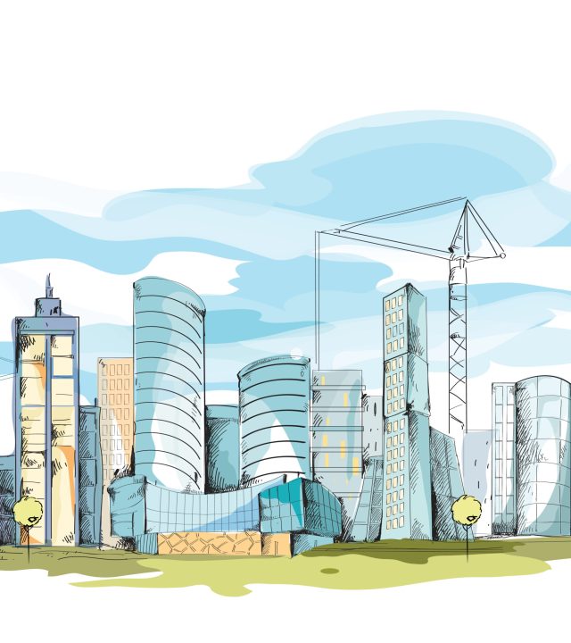 Modern urban sketch city background with building cityscape vector illustration